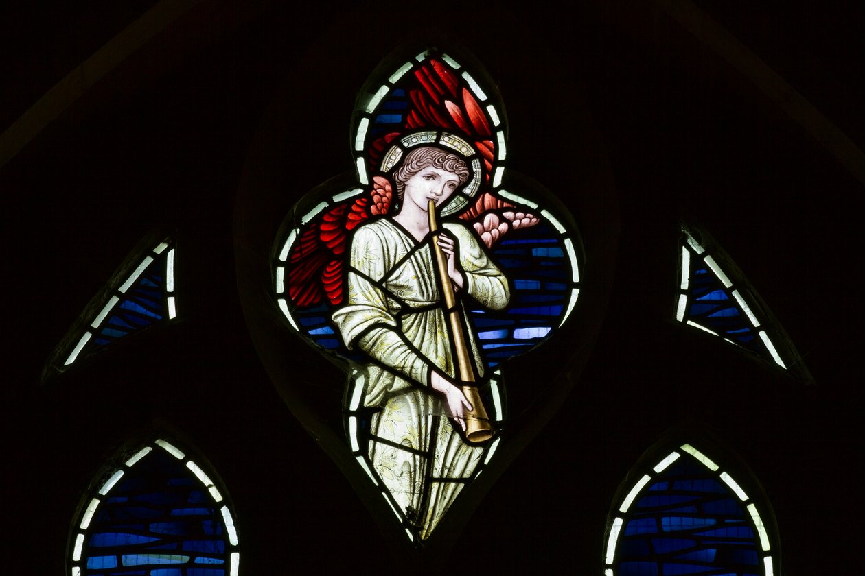 Wilden, Todos os Santos, Morris & Co., Edward Burne-Jones, John Henry Dearle (1859-1932), Anjo de Rendilhado, Músicos Anjos, 1902-1914, Louisa, Alfred, Os Baldwins, Primeiro Ministro, Metodista, Worcestershire, de Edward Coley and Dearle Burne Jones