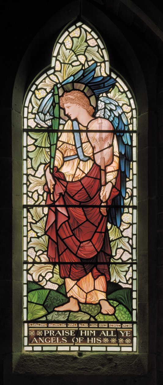 Wilden, Todos os Santos, Morris & Co., Edward Burne-Jones, John Henry Dearle (1859-1932), Tyhe Minstrel Angel, 1902-1914, Louisa, Alfred, Os Baldwins, Primeiro Ministro, Metodista, Worcestershire, Arts & Cra de Edward Coley and Dearle Burne Jones