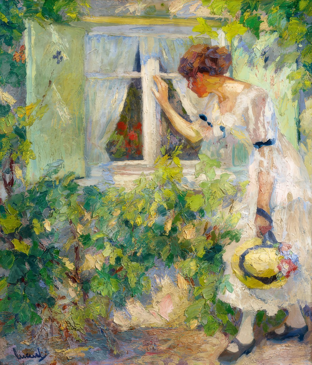Mulher jovem a olhar através de uma janela de Edward Cucuel