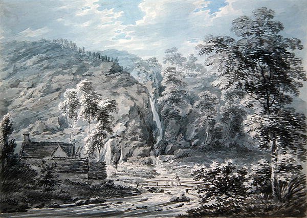 A Waterfall at Corwen, North Wales (aguarela sobre papel) de Edward Dayes