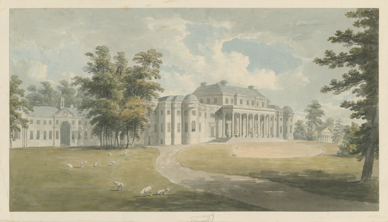 Shugborough Hall: pintura em aquarela, nd [ Final do século XVIII] de Edward Dayes