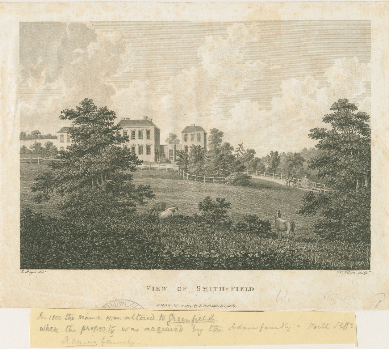 Wolstanton - "Vista de Smith-Field": gravura, nº [c 1794] de Edward Dayes
