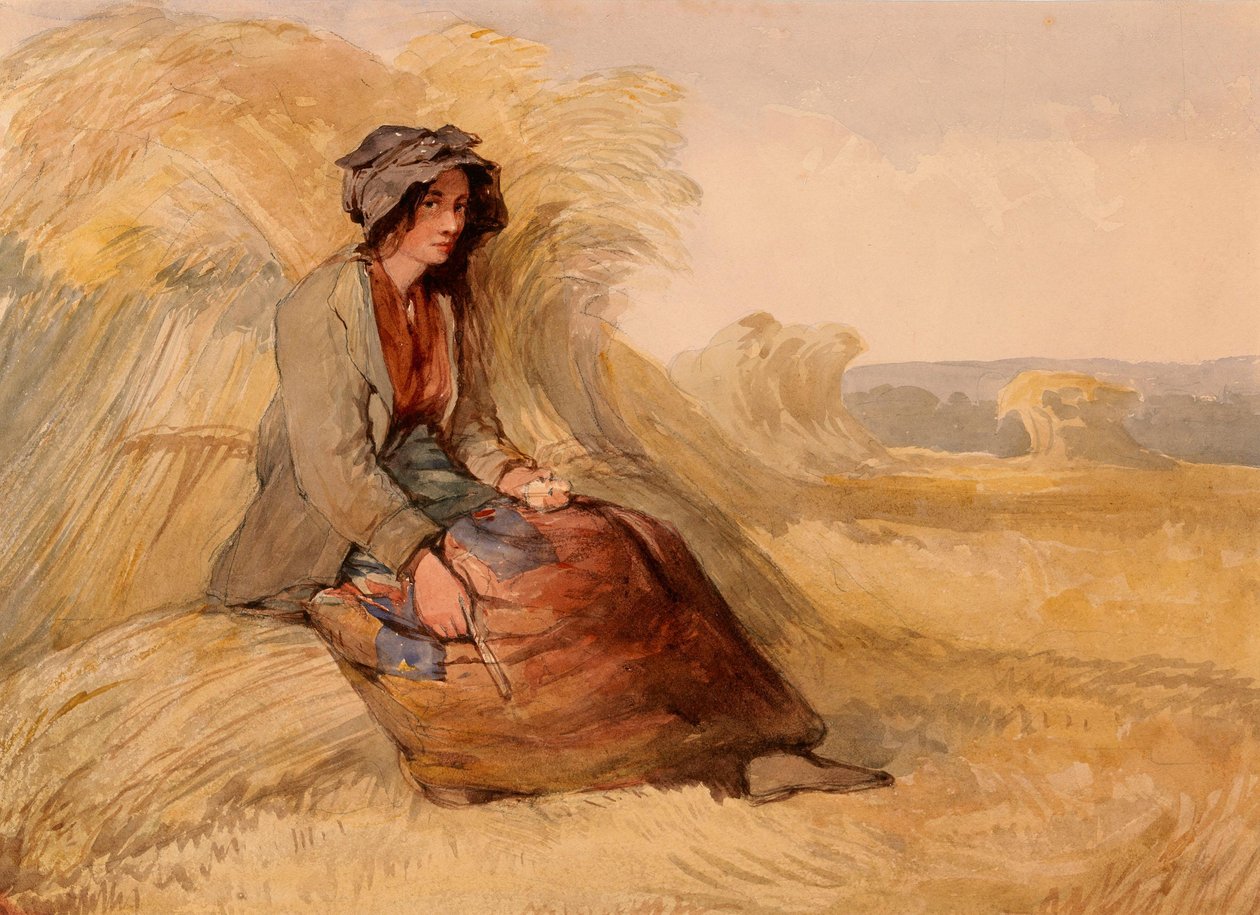 Uma jovem mulher a descansar num campo de trigo de Edward Duncan