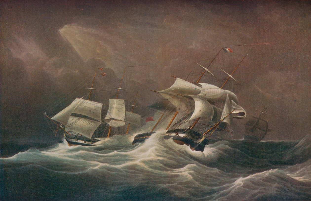 HMS Indefatigable Envolvendo os Direitos do Homem Franceses, 1797, 1829 de Edward Duncan