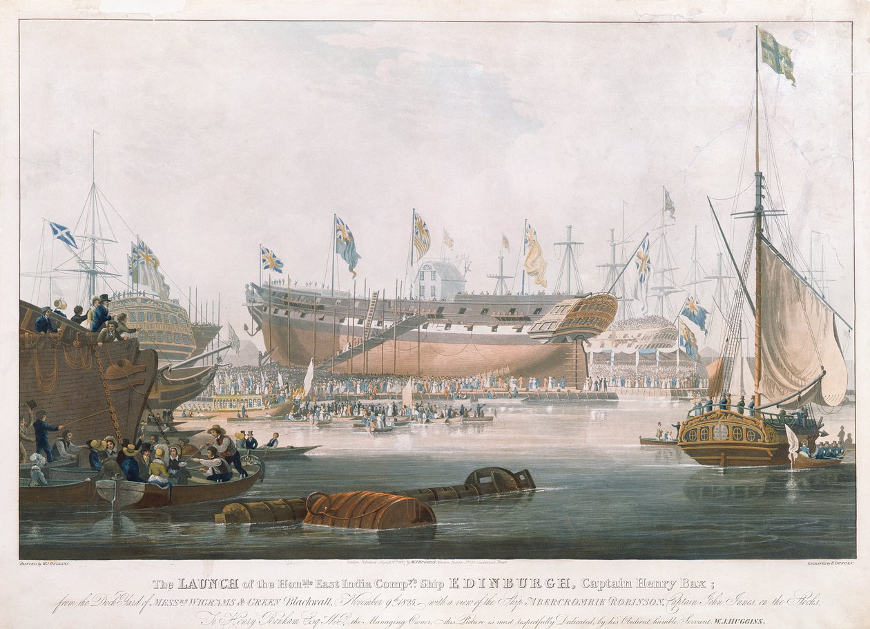 Lançamento do Edimburgo em Blackwall, 9 de novembro de 1825, pintado por Huggins de Edward Duncan