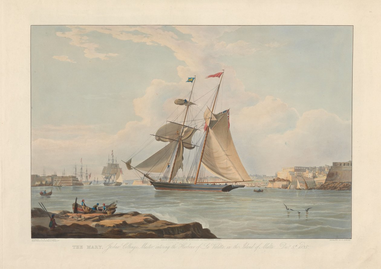 O Mary, Joshua Collings, capitão, a entrar no porto de La Valletta, na ilha de Malta, 5 dez. 1835 de Edward Duncan