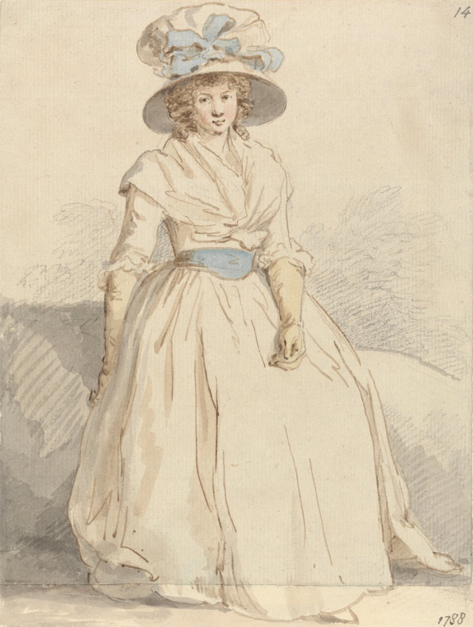 Uma jovem senhora sentada vestindo um vestido branco de Edward Edwards