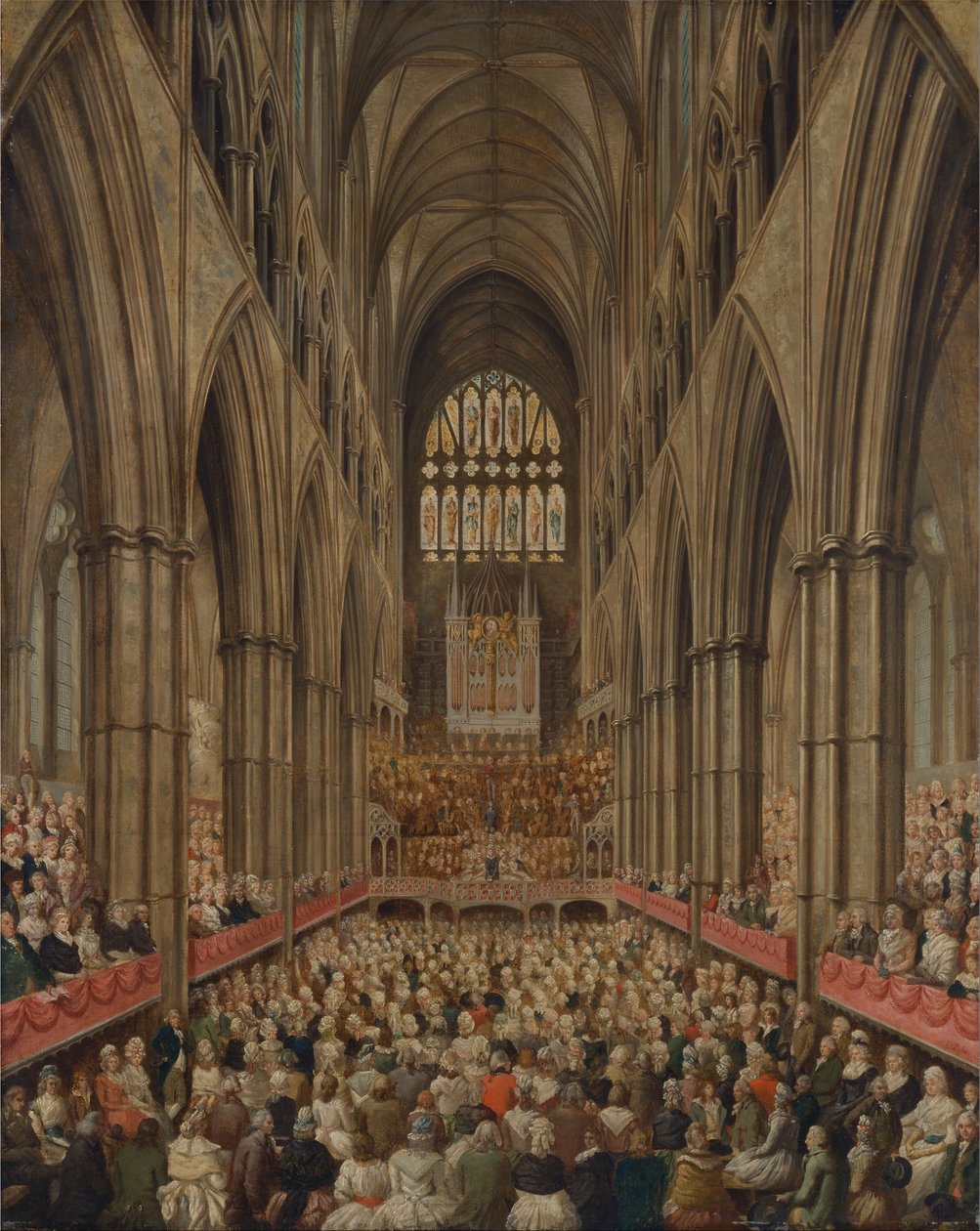 Vista interior da Abadia de Westminster na comemoração de Handel, tirada do camarote do diretor de Edward Edwards