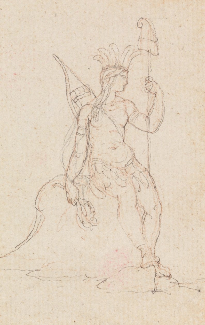 An Allegory of America Carrying the Cap of Liberty, c.1760-1848 (caneta, tinta preta, grafite e giz vermelho) de Edward Francis Burney
