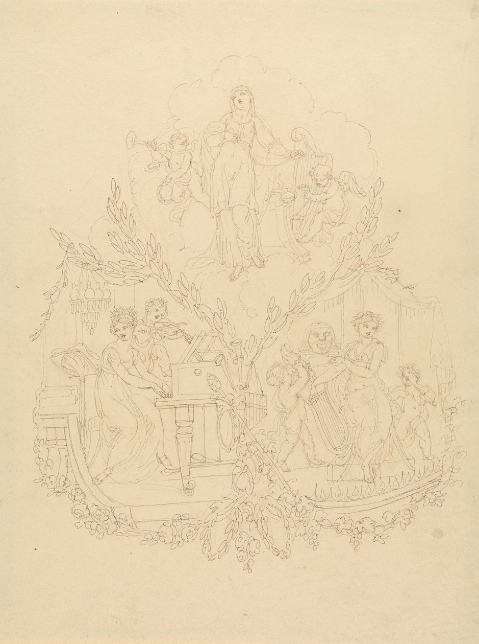Figuras Femininas e Instrumentos Musicais Putti Tocados de Edward Francis Burney