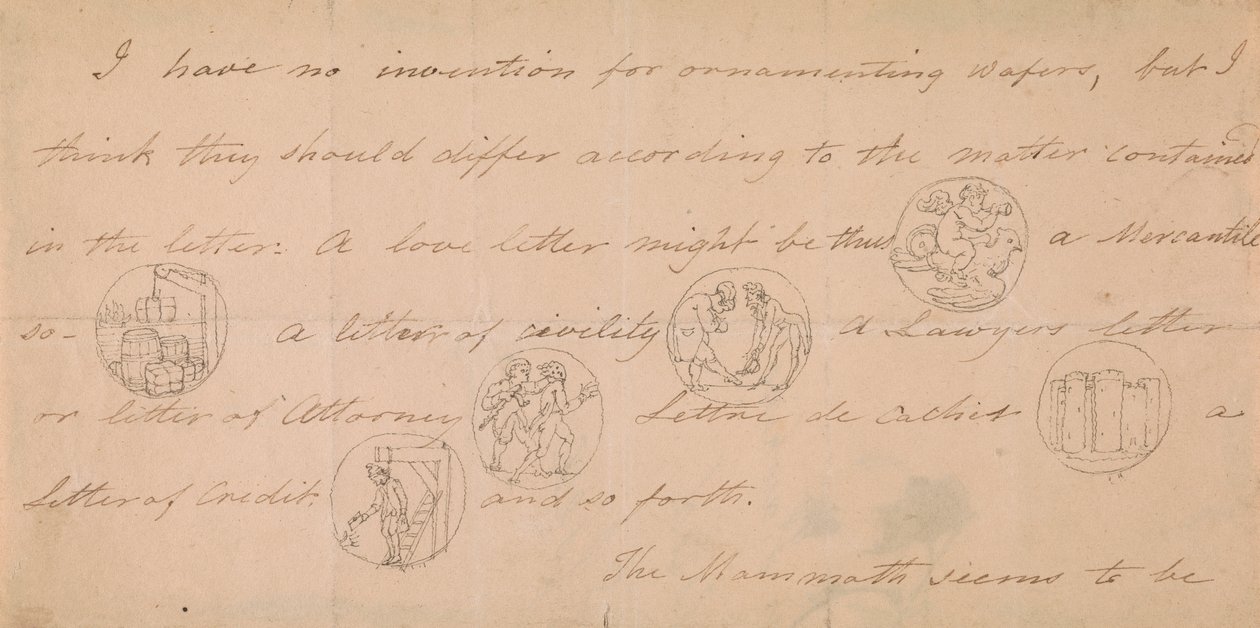 Carta com desenhos para Signets (?) de Edward Francis Burney