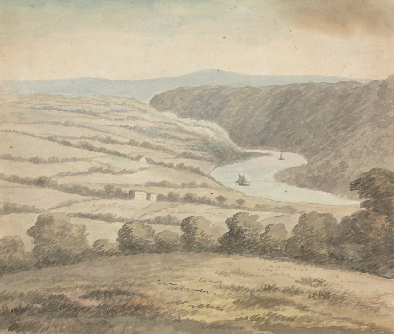 Paisagem do Rio com Barcos de Edward Francis Burney