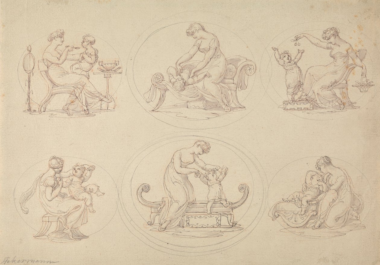 Seis Estudos de Brincadeiras de Mãe e Filha de Edward Francis Burney