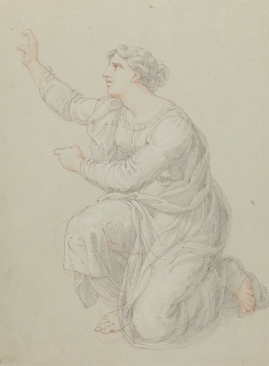 Estudo para a Figura de Ajoelhamento de Priscilla de Edward Francis Burney