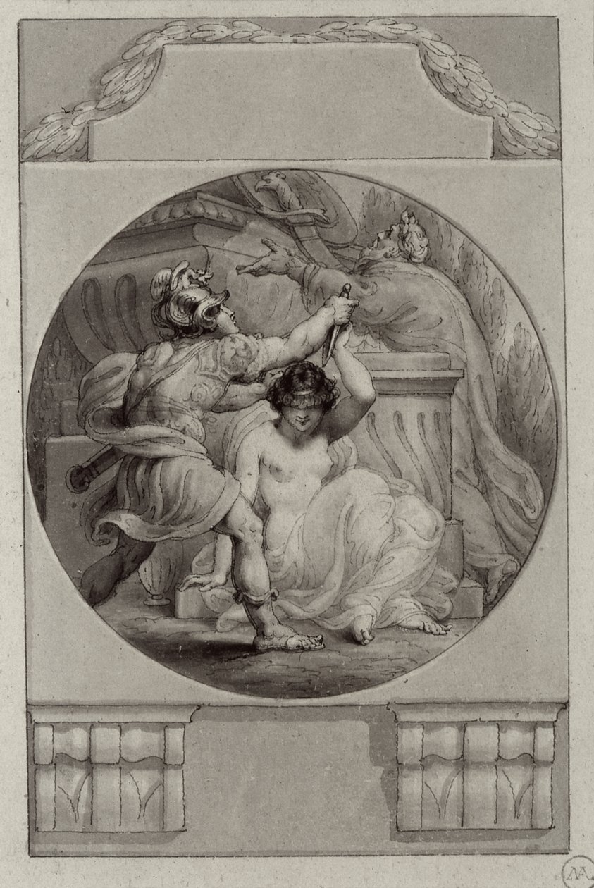 Guerreiro sacrificando uma jovem mulher (desenho) de Edward Francis Burney