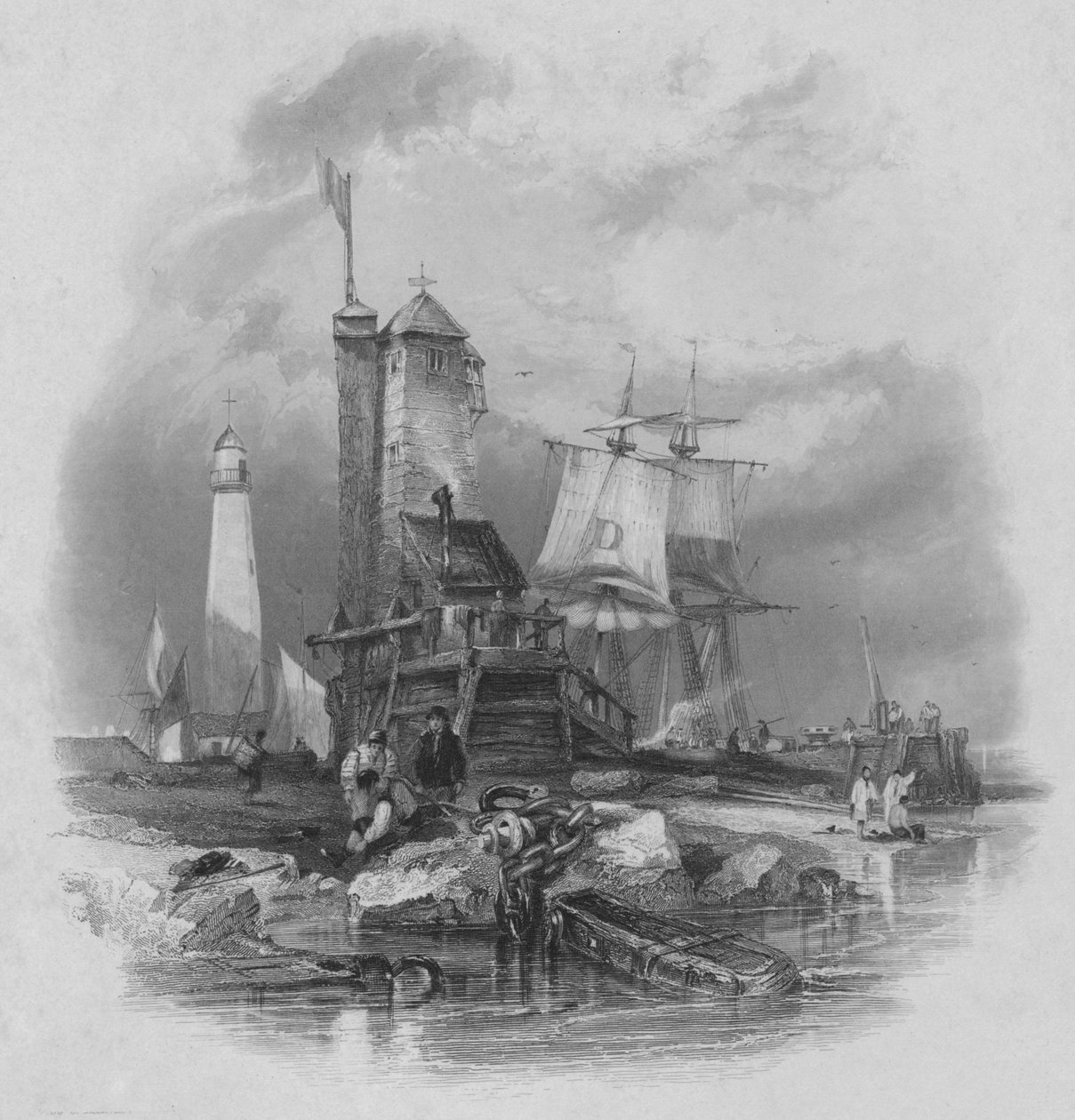 Sunderland: a casa clara no cais sul, 1836 de Edward Francis Finden