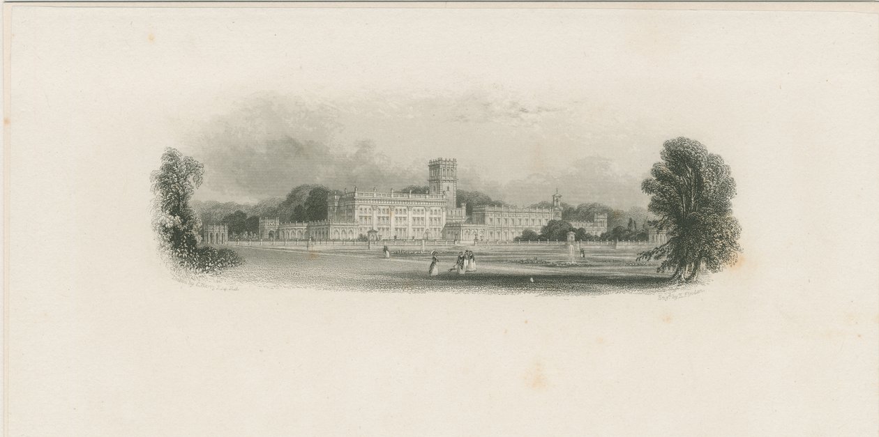Trentham Hall: gravação em aço, nd [?mid 19th cent] (estampado) de Edward Francis Finden