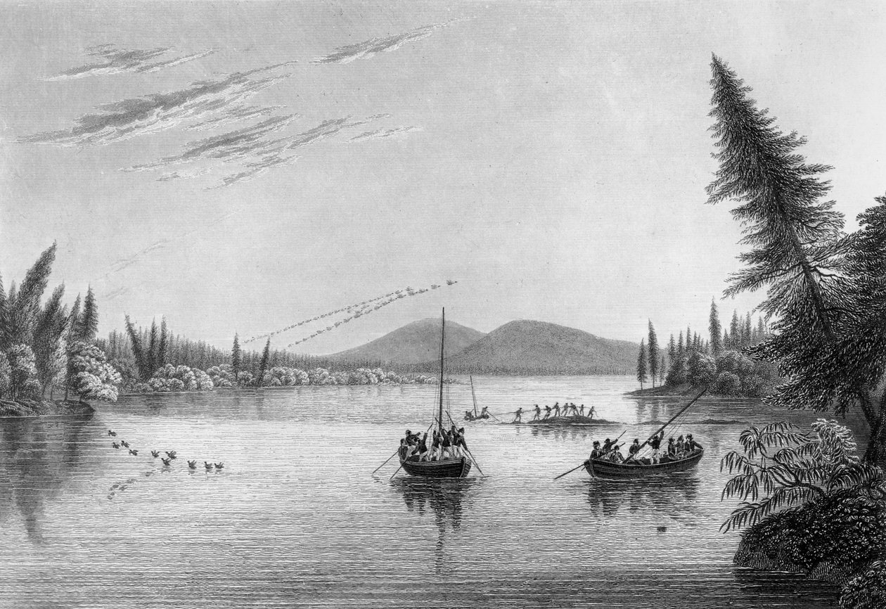 Vista, de, Morgans, pedras, em, colina, rio, 1819 de Edward Francis Finden