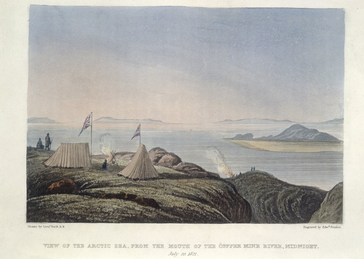 Vista do mar Ártico, da foz do rio Coppermine, meia-noite, 20 de julho de Edward Francis Finden