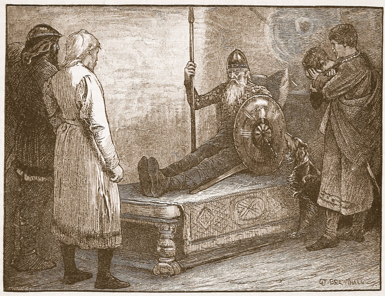 A morte de Siward, ilustração de &39;História Ilustrada de Cassell da Inglaterra&39; (foto sépia) de Edward Frederick Brewtnall