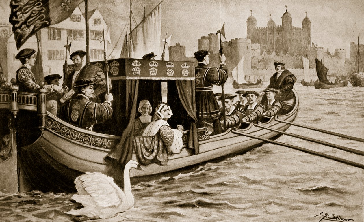 Catherine Howard é levada para a torre, ilustração de "Hutchinson
