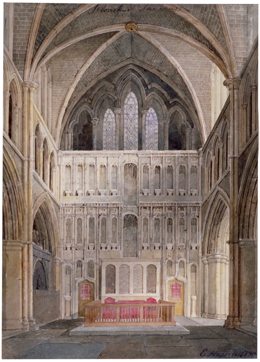 Vista interior olhando para o altar, Igreja de São Salvador, Southwark, Londres, 1830. de Edward Hassell