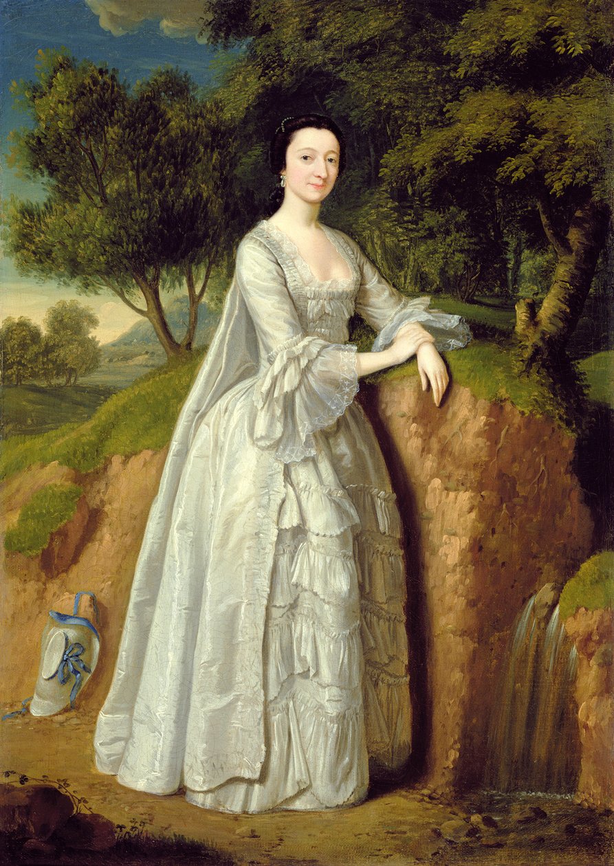 Elizabeth Montague em pé numa paisagem arborizada, c.1750 (óleo sobre tela) de Edward Haytley
