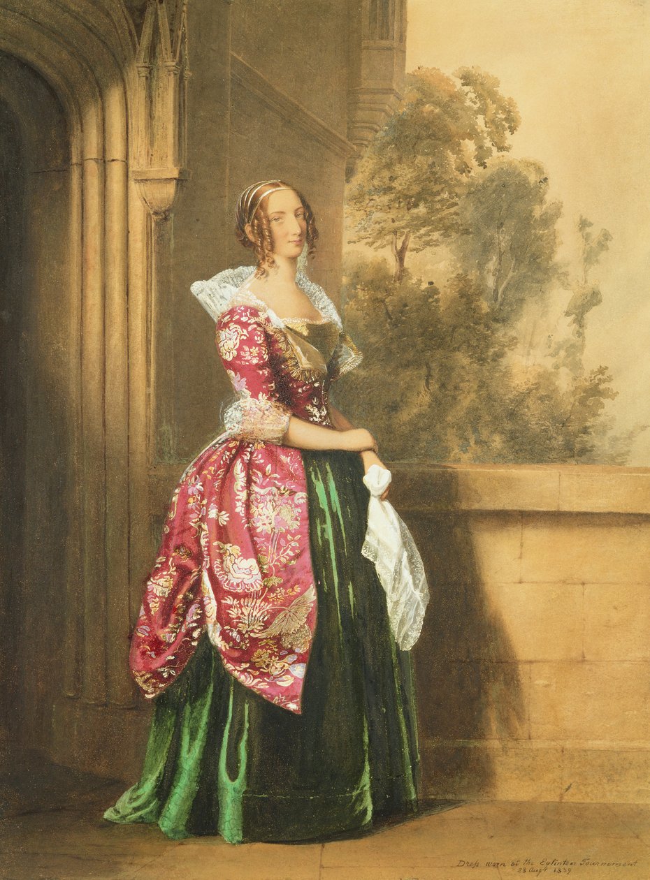 Uma senhora em seu traje usado no torneio de Eglington, 1839 (lápis e wc) de Edward Henry Corbould