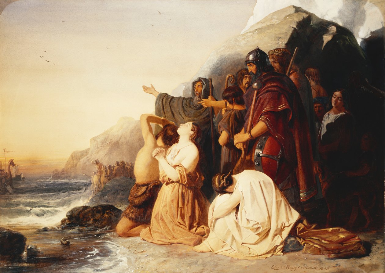 Os britânicos deplorando a partida da última legião romana, 1843 de Edward Henry Corbould