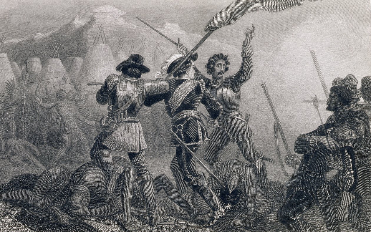 A Guerra Pequod, 1636, de "A História dos Estados Unidos", vol. Eu, de Charles Mackay, gravado por James Charles Armytage (c.1820-97) de Edward Henry Corbould
