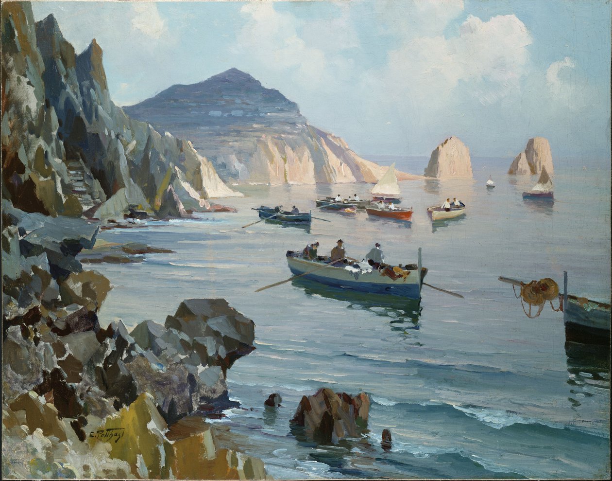 Barcos em uma enseada rochosa de Edward Henry Potthast