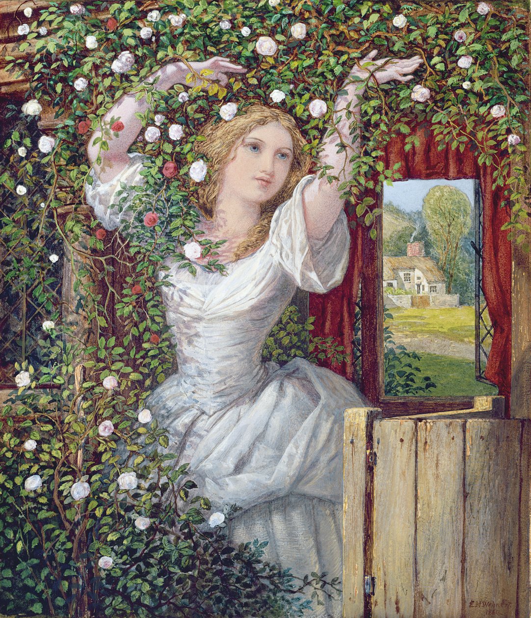 Filha do Jardineiro, 1860 (wc no papel a bordo) de Edward Henry Wehnert