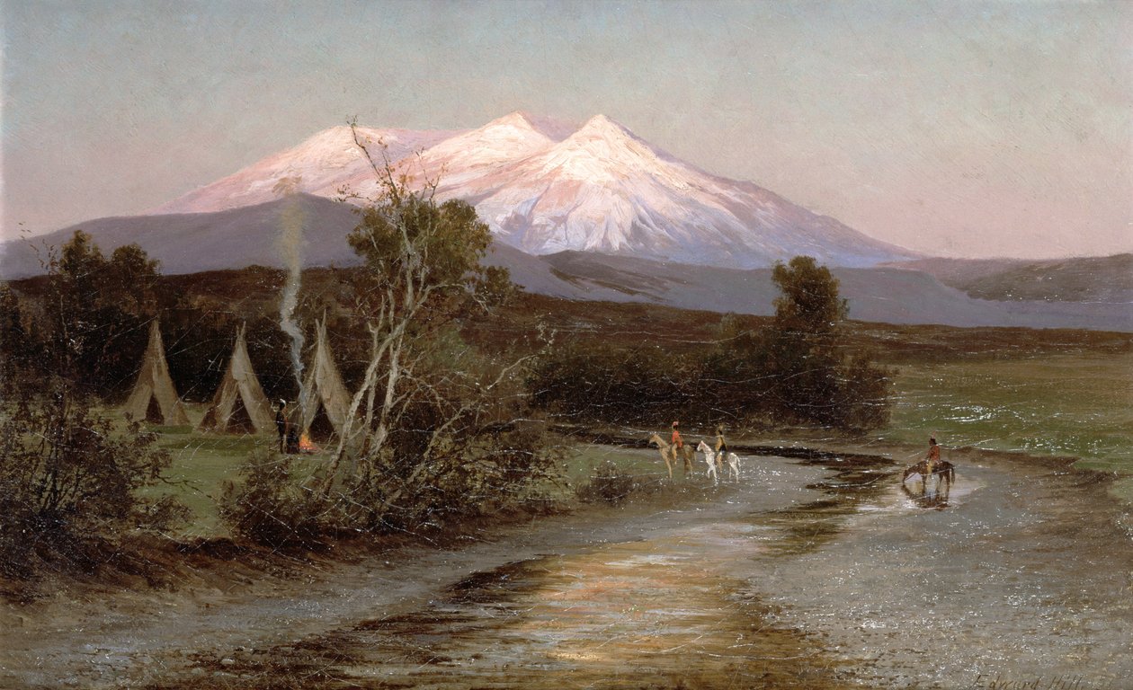 Sierra Blanca ao pôr do sol olhando do leste de Palmilia, Novo México, 1894 de Edward Hill