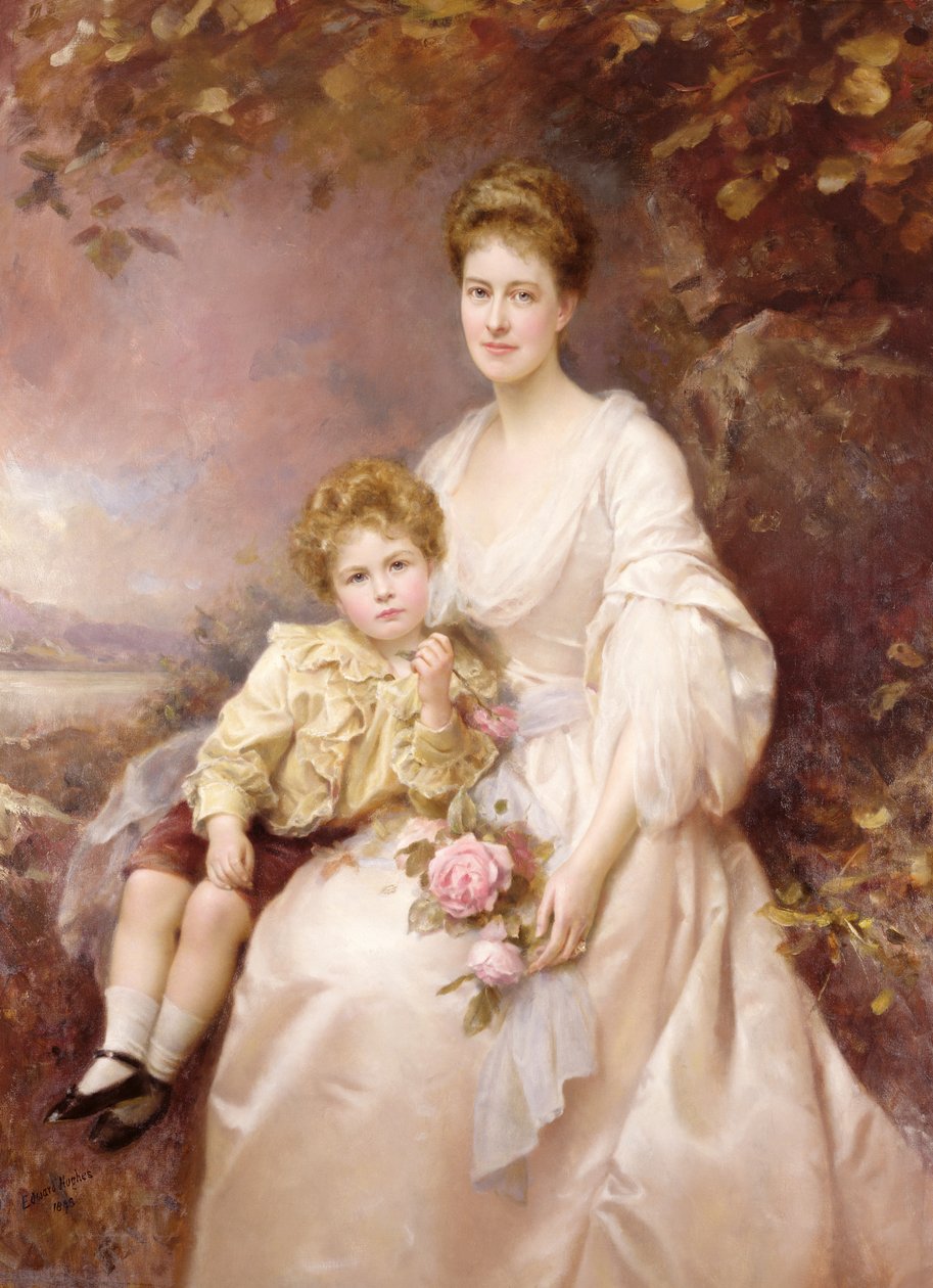 Retrato de Laura Gwendolen Gascoigne e seu filho Alvary de Edward Hughes