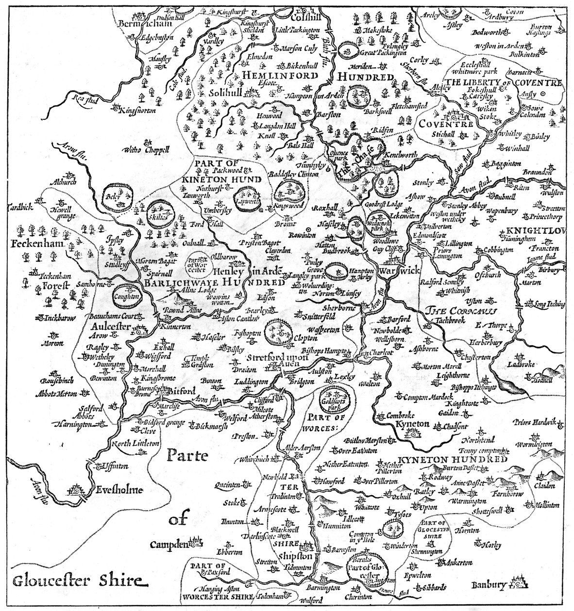 Um mapa de Stratford-upon-Avon e seus arredores, 1610 1885. de Edward Hull