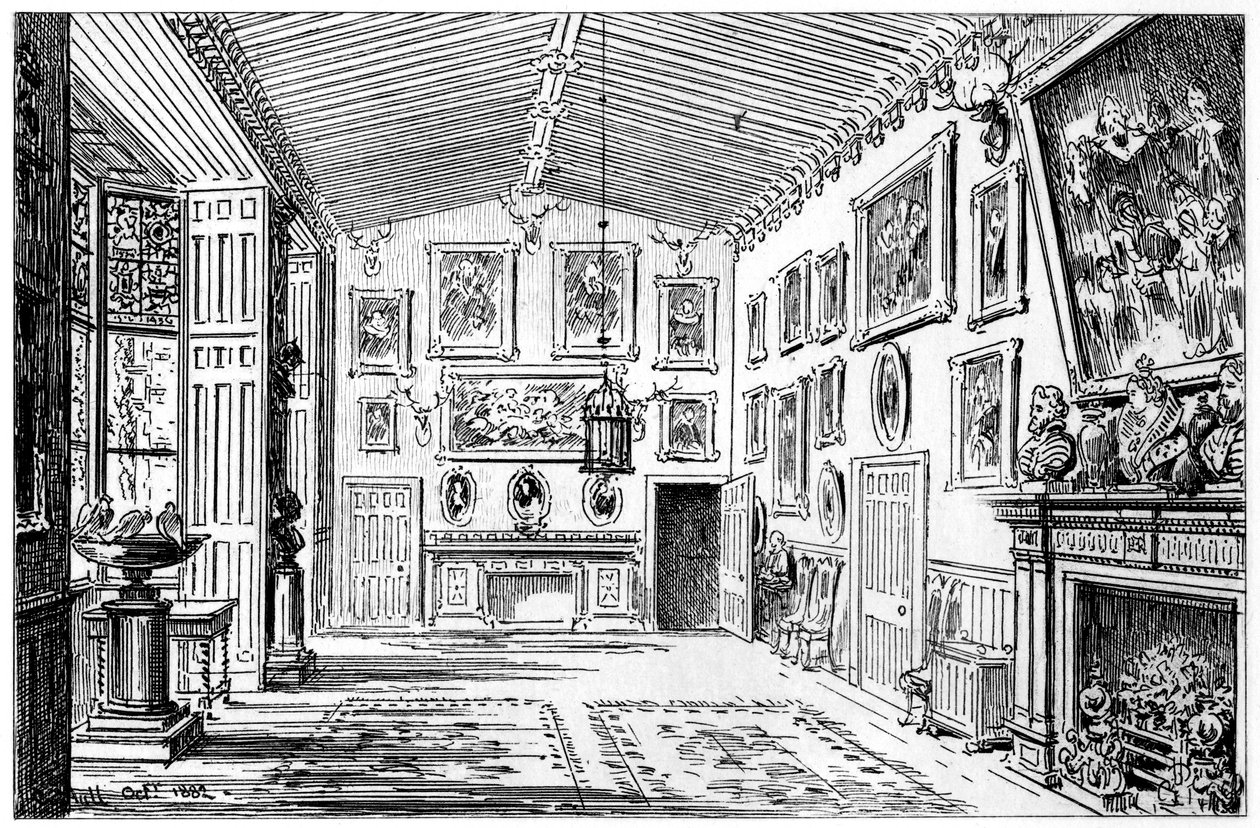 O grande salão do parque de Charlecote, Warwickshire, 1885. de Edward Hull