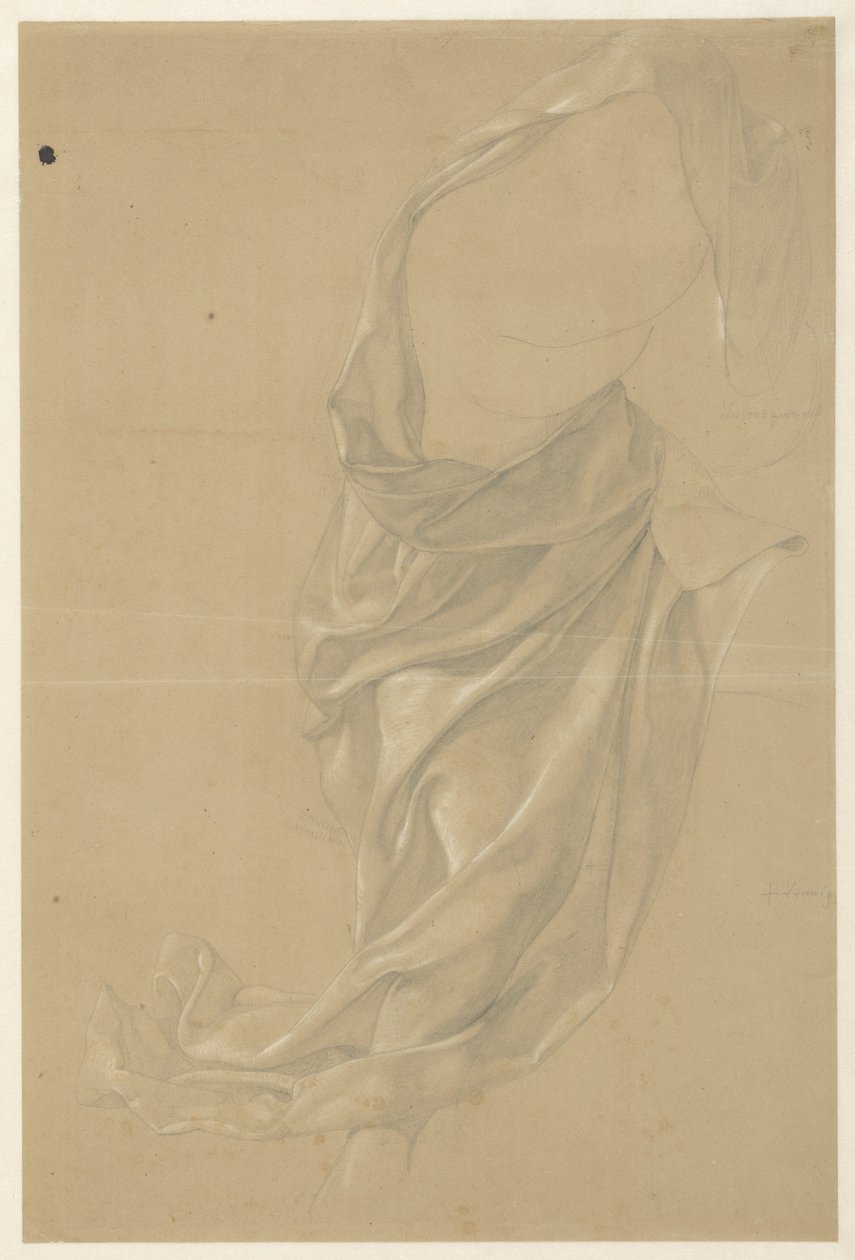 Estudo drapeado de uma figura a deslizar para a direita, o manto drapejado sobre a cabeça de Edward Jakob von Steinle