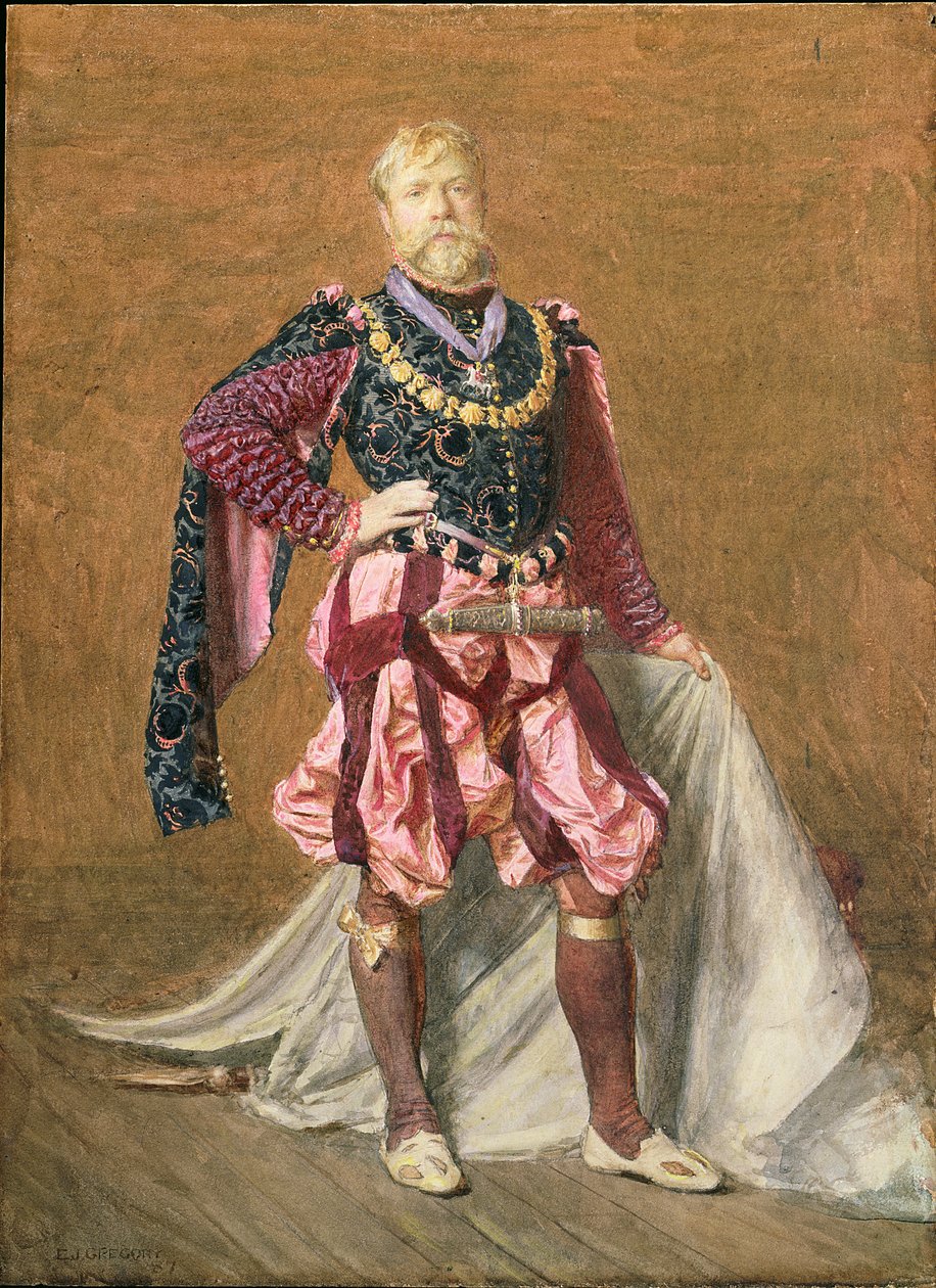 Auto-retrato do artista no vestido elisabetano, 1887 (wc) de Edward John Gregory