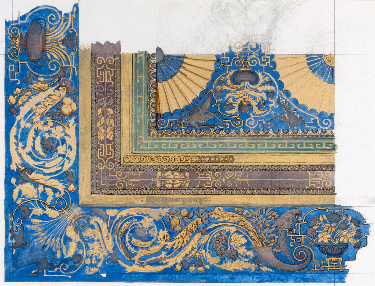 Design para o teto central da sala de bilhar no Wortley Hall (caneta, tinta e wc no papel) de Edward John Poynter