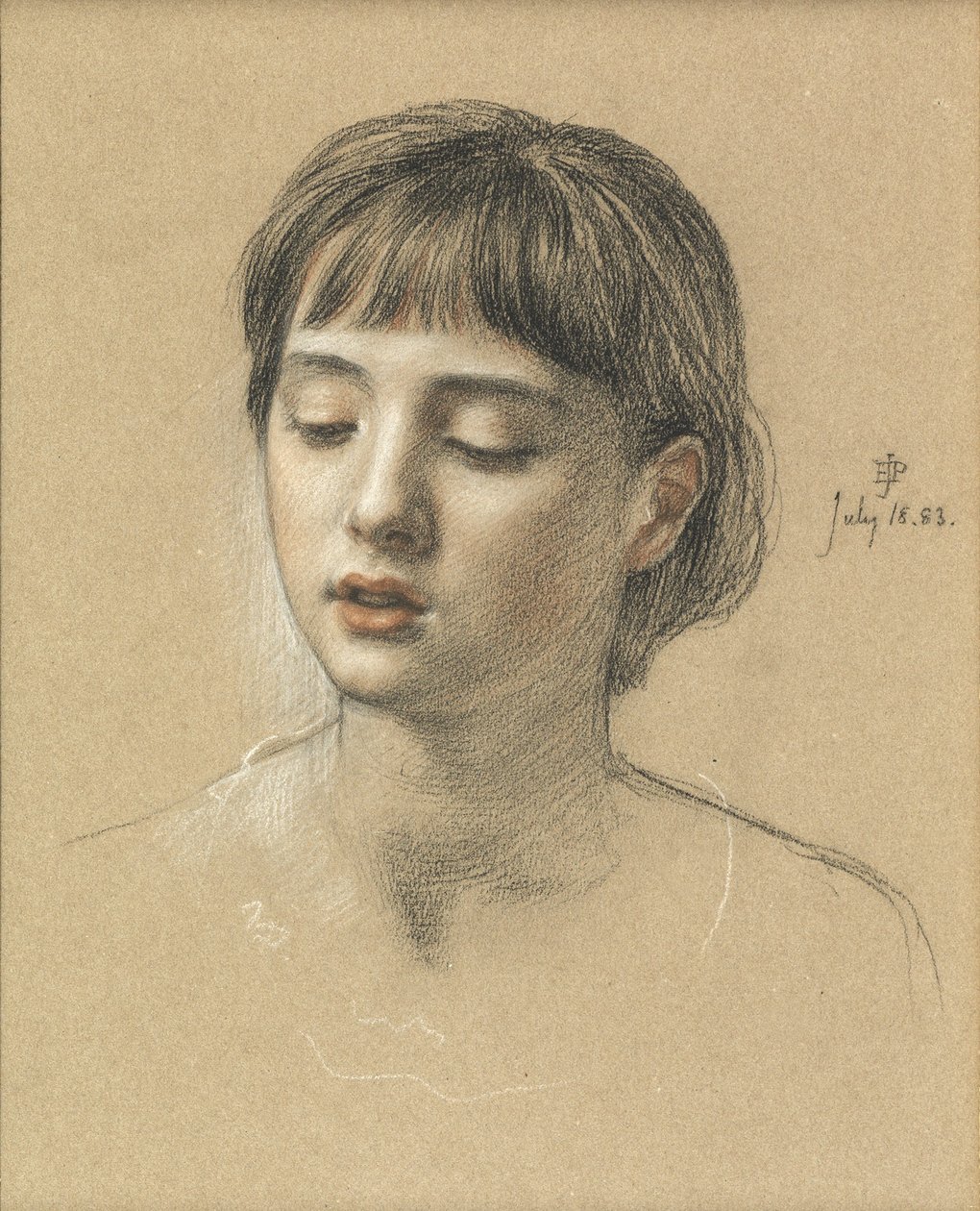 Cabeça de uma menina, 1883 (giz no papel) de Edward John Poynter