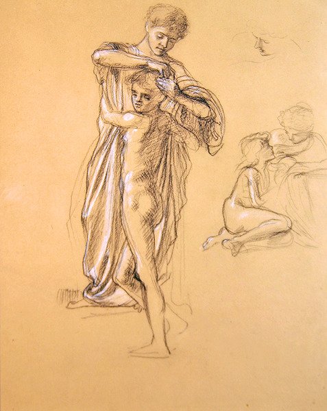 Estudo para Idle Fears (I), 1893 (giz no papel) de Edward John Poynter