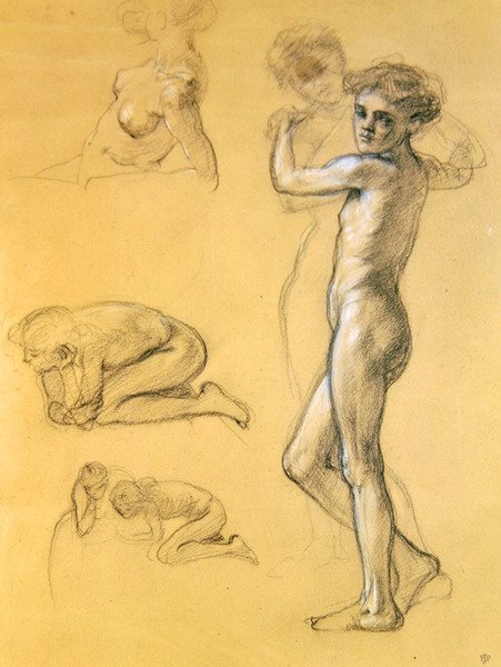Estudo para Idle Fears (III), 1893 (giz no papel) de Edward John Poynter