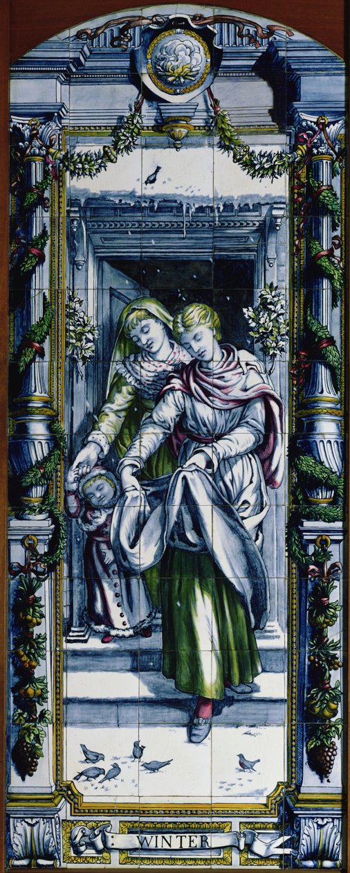 Winter, de uma série de painéis de azulejos, desenhados por Sir Edward Poynter e feitos por Minton, Campbell and Company, para a Dutch Kitchen, 1867-8 (cerâmica) de Edward John Poynter