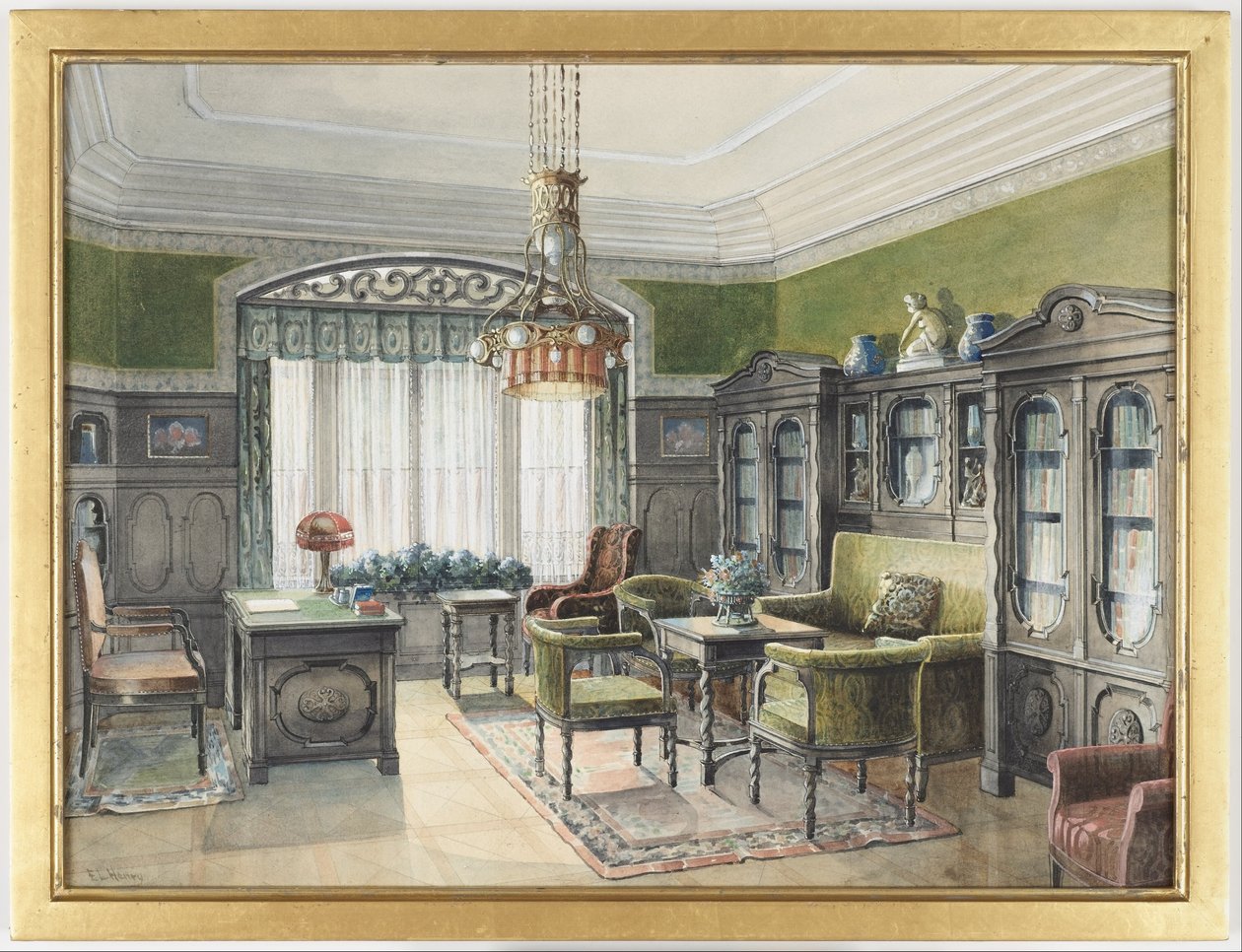 Interior da biblioteca de Edward Lamson Henry