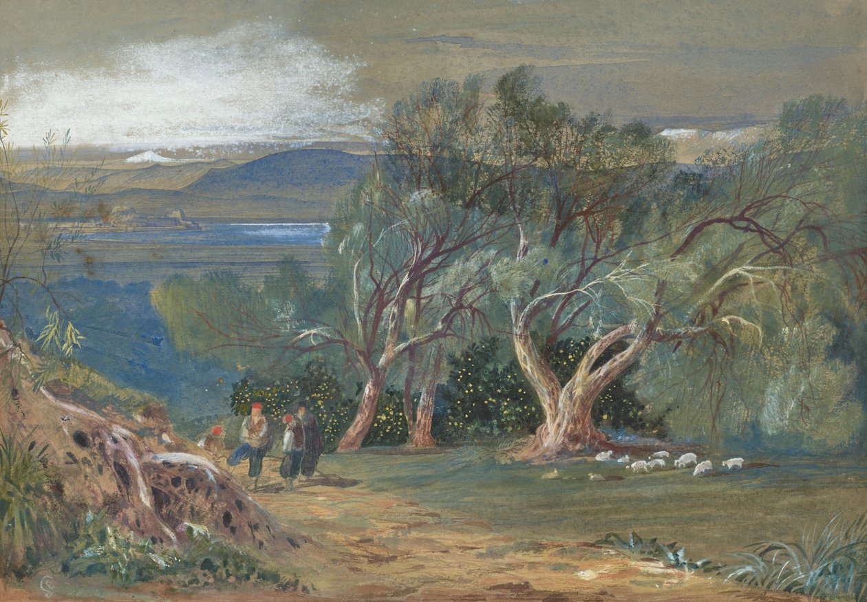 Uma vista distante de Corfu a partir de Viros de Edward Lear