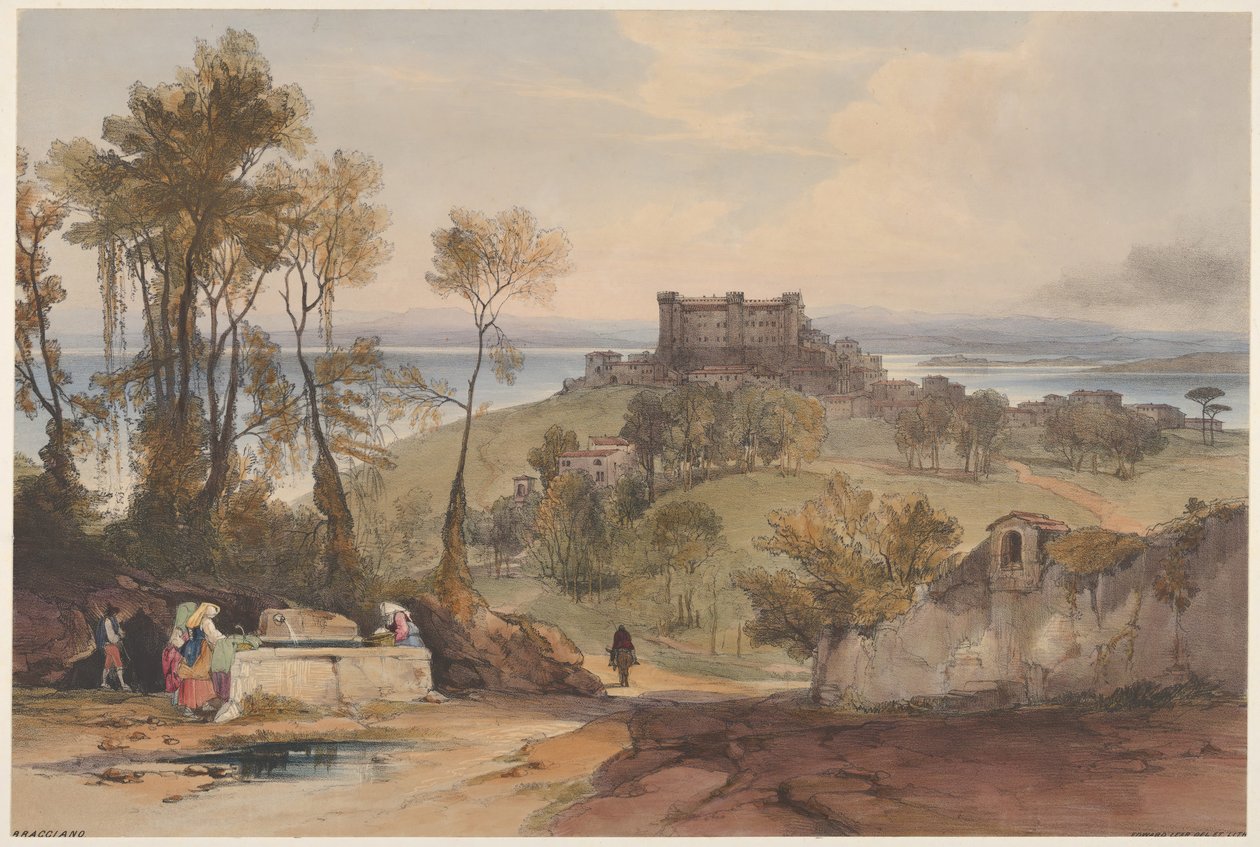 Vistas de Bracciano de Roma e seus arredores, chapa 2, 1841. de Edward Lear