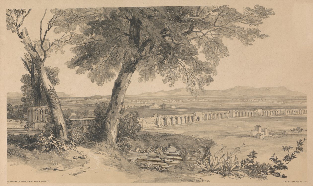 Campagna de Roma vista da Villa Mattei, da obra «Vistas de Roma e arredores», 1841 de Edward Lear
