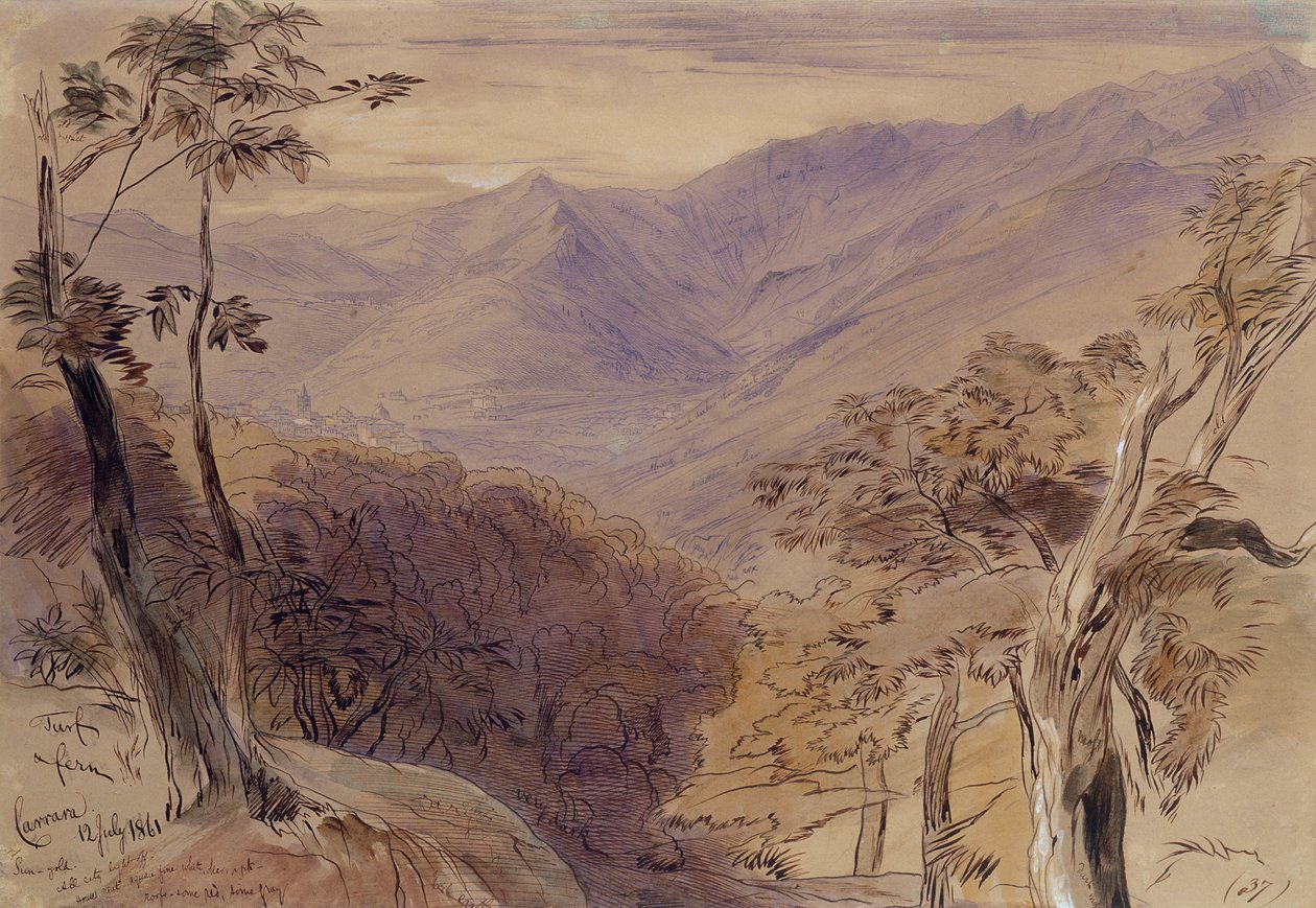 Carrara, 1861 (caneta, lápis, tinta e wc no papel) de Edward Lear
