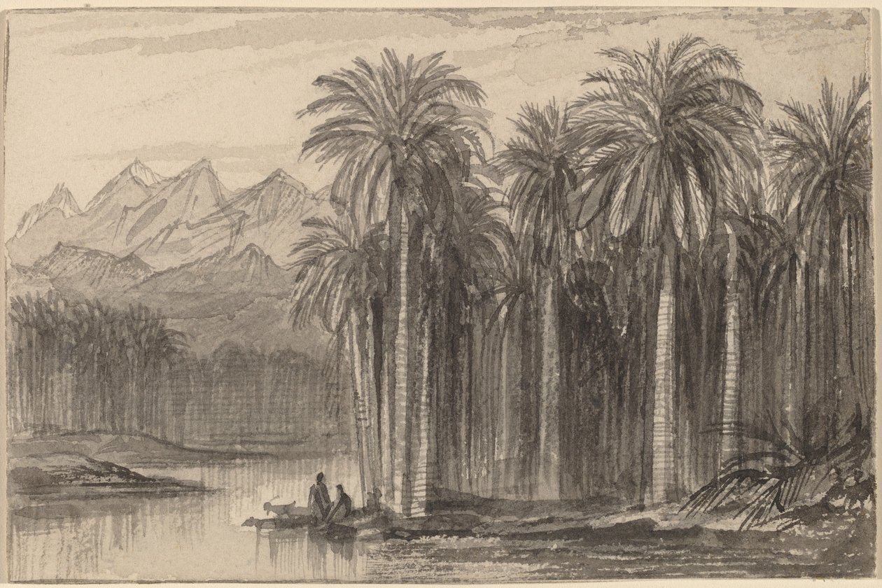 Figuras saindo em canoas de um Palm Grove Wady Feiran, 18841885. de Edward Lear