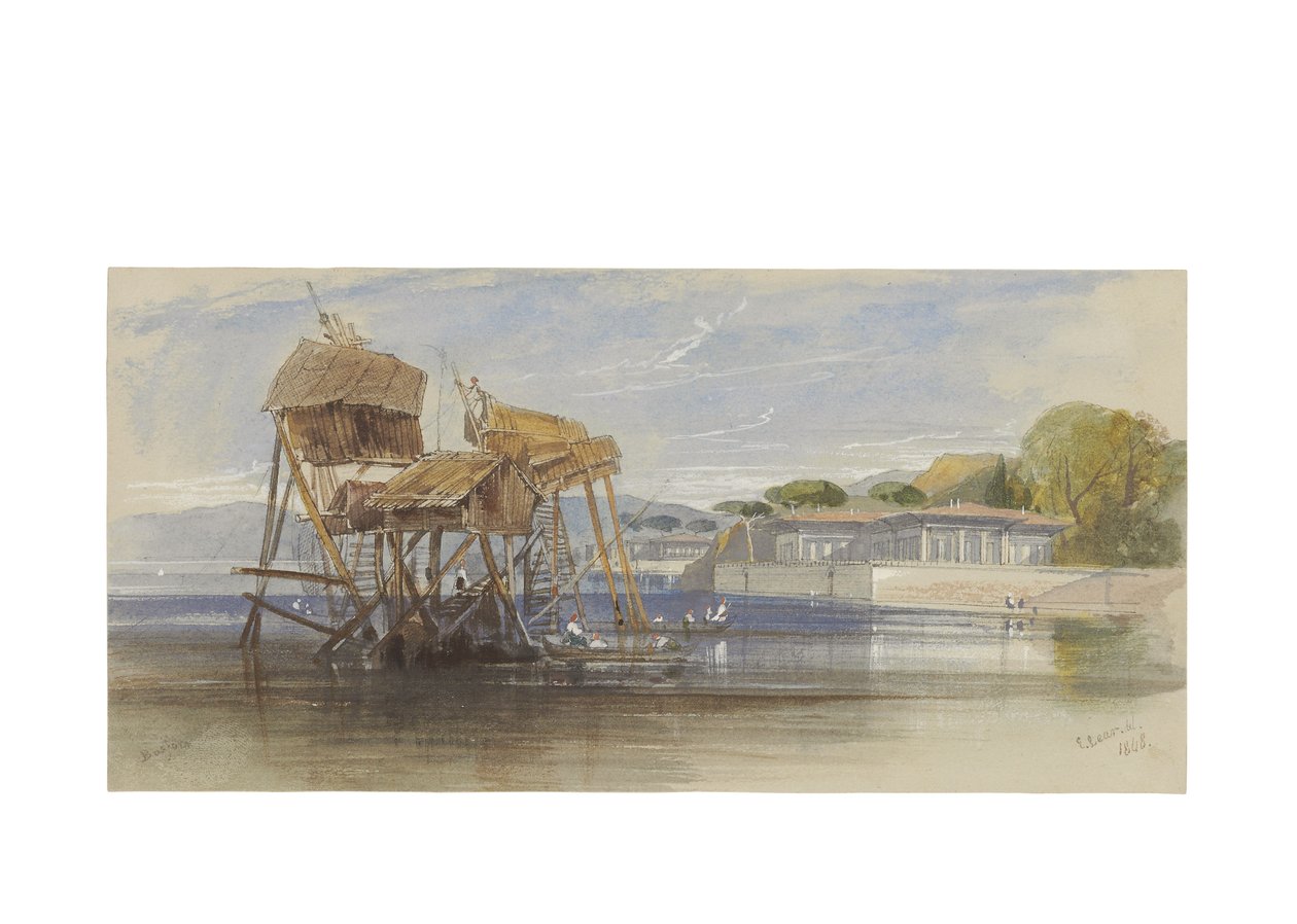 Casas de pescadores no Bósforo, 1848 de Edward Lear